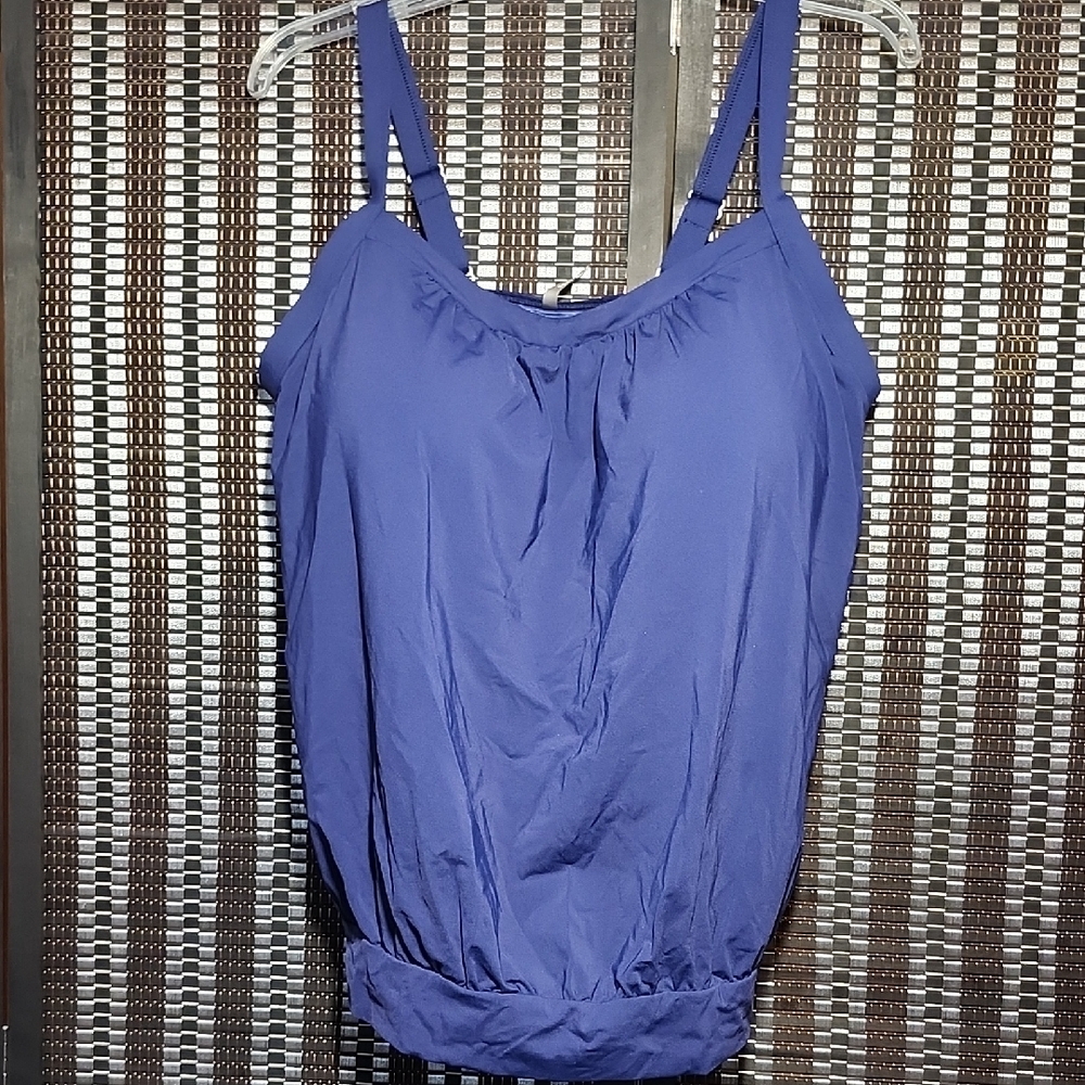 Lands End Navy Blue Blouson Tankini SwimTop 14-DDD